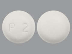 This is a white round Tablet imprinted with P2 on the front, nothing on the back, and is manufactured by UPSHER-SMITH LA.