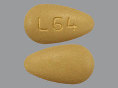 Esto es un Tableta amarillo almond imprimido con L 64 en la parte delantera, nada en la parte posterior, y es fabricado por MACLEODS PHARMA.