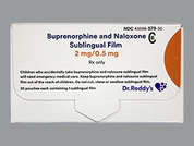 Buprenorphine-Naloxone: This is a orange rectangular Film Medicated imprinted with 2 on the front, nothing on the back, and is manufactured by DR.REDDY'S LAB.