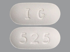Esto es un Tableta blanco oblongo imprimido con IG en la parte delantera, 525 en la parte posterior, y es fabricado por EXELAN PHARMACE.