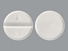 This is a white round Tablet imprinted with A  41 on the front, nothing on the back, and is manufactured by RISING PHARM.