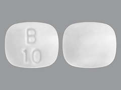 This is a white rectangular (rounded end) Tablet imprinted with B 10 on the front, nothing on the back, and is manufactured by BIOCON PHARMA I.