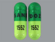 Butalbital-Aspirin-Caffeine: This is a light green oblong Capsule imprinted with SANDOZ on the front, 1552 on the back, and is manufactured by SANDOZ.