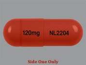 Diltiazem Er: This is a medium orange oblong Capsule Er 12 Hr imprinted with 120mg on the front, NL2204 on the back, and is manufactured by INGENUS PHARMAC.