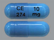 Ramipril: This is a blue oblong Capsule imprinted with CE  274 on the front, 10  mg on the back, and is manufactured by CHARTWELL RX LL.