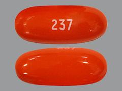 This is a orange oblong Capsule imprinted with 237 on the front, nothing on the back, and is manufactured by CLARUS/TOLMAR.