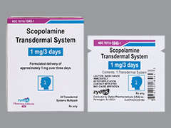 This is a tan round Patch Transdermal 3 Day imprinted with Scopolamine 1 mg/ 3 days on the front, nothing on the back, and is manufactured by ZYDUS PHARMACEU.