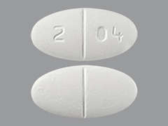 This is a white oval Tablet imprinted with 2 04 on the front, nothing on the back, and is manufactured by SUN PHARMACEUTI.