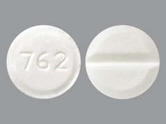 This is a white round Tablet imprinted with 762 on the front, nothing on the back, and is manufactured by FORTE BIO-PHARM.