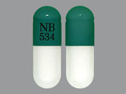 Butalbital-Aspirin-Caffeine: This is a green oblong Capsule imprinted with NB  534 on the front, nothing on the back, and is manufactured by WESTMINSTER PHA.