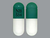 Butalbital-Aspirin-Caffeine: This is a green oblong Capsule imprinted with NB  534 on the front, nothing on the back, and is manufactured by WESTMINSTER PHA.
