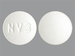 This is a white round Tablet Er 24 Hr imprinted with NV3 on the front, nothing on the back, and is manufactured by WESTMINSTER PHA.