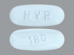 Esto es un Tableta azul medio oval imprimido con NVR en la parte delantera, 180 en la parte posterior, y es fabricado por NOVARTIS PHARMA.