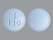 Labetalol Hcl: Esto es un Tableta azul redondo imprimido con I  130 en la parte delantera, nada en la parte posterior, y es fabricado por INNOGENIX, INC..