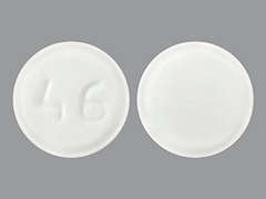 Esto es un Tableta blanco redondo imprimido con 46 en la parte delantera, nada en la parte posterior, y es fabricado por TORRENT PHARMAC.