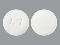Esto es un Tableta blanco redondo imprimido con 47 en la parte delantera, nada en la parte posterior, y es fabricado por TORRENT PHARMAC.