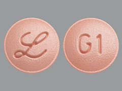 This is a pink round Tablet imprinted with L on the front, G1 on the back, and is manufactured by ELI LILLY & CO..
