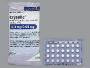 Cryselle: Esto es un Tableta multicolor (2) redondo imprimido con C33 or T en la parte delantera, TV or PL2 en la parte posterior, y es fabricado por TEVA PHARM.