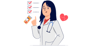 A female doctor reviewing a patients chart.