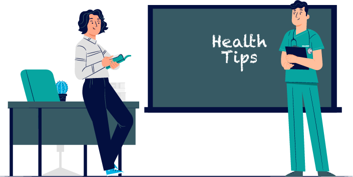 Health practitioner writing health tips on chalkboard