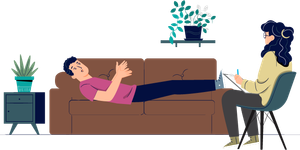 Man laying on couch and having discussion with therapist