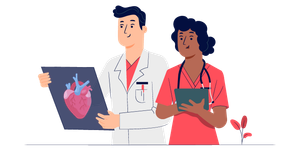 Doctor and nurse looking at picture of a heart