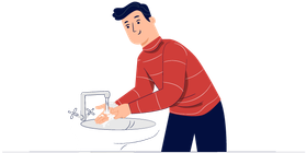 A man washing his hands.