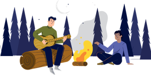 Men sitting around a campfire