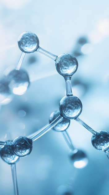 A molecular structure with an abstract blue color background