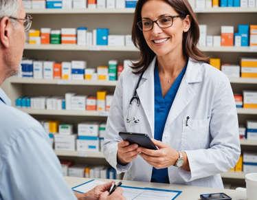 Pharmacist calculating cost of prescription medication