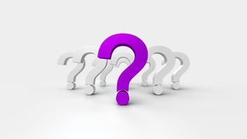 3D illustration of purple and white question marks