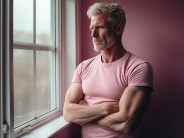 A man standing in front of a window with his arms crossed