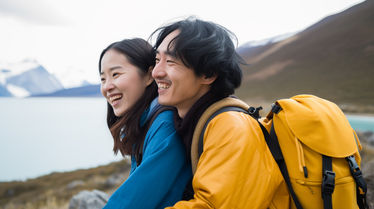 Happy couple traveling