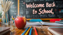 Back to School Supplies on a Wooden Desk