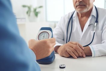 A doctor measuring blood pressure on his patient