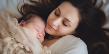 A mother hugging her newborn baby