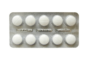 A single package of tablets with a white background