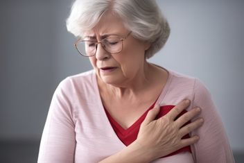 An older woman clenching her heart