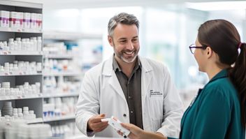 Male pharmacist with customer
