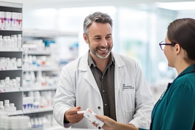 Male pharmacist with customer