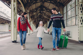 Family members at a railway station