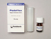 Podofilox: This is a Solution Non-oral imprinted with nothing on the front, nothing on the back.