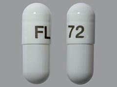 This is a white oblong Capsule imprinted with FL 72 on the front, nothing on the back, and is manufactured by ALLERGAN INC..