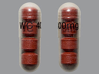 This is a Capsule imprinted with WC 400mg on the front, nothing on the back.