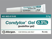 Condylox: This is a Gel imprinted with nothing on the front, nothing on the back.