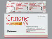 Crinone: Esto es un Gel Con Prefilled Aplicador blanco imprimido con nada en la parte delantera, nada en la parte posterior, y es fabricado por ALLERGAN INC..