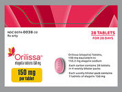 Orilissa: This is a Tablet imprinted with EL 150 on the front, nothing on the back.