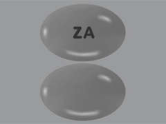 This is a gray oval Capsule imprinted with ZA on the front, nothing on the back, and is manufactured by ABBVIE US LLC.