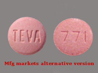 This is a Tablet imprinted with TEVA on the front, 771 on the back.