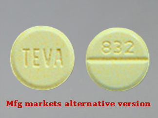 This is a Tablet imprinted with TEVA on the front, 832 on the back.